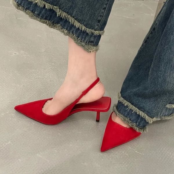 Femmes Sexy rouge talons hauts été sandales à lanières confortable bout pointu femmes chaussures Stiletto 1762N 240329