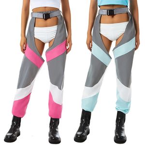 Dames sexy zie door gespen bodemloze broek hoge taille uit holle out crotchless broek rave rave chaps lading broek streetwear 240420