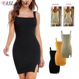 Mujeres Shapers Sexy Tank Top Bodycon Sin mangas Básico Midi Vestido de fiesta Shapewear Full Slip Seamless Body Shaper 231025