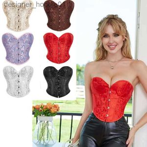 Modeladores para mujer Tanques de corsé para mujer Corsé de jacquard floral con brocado de moda Tops cortos Bustier deshuesado de plástico Overbust con cordones Corsé de cintura corta Cincher Cuerpo de reloj de arena