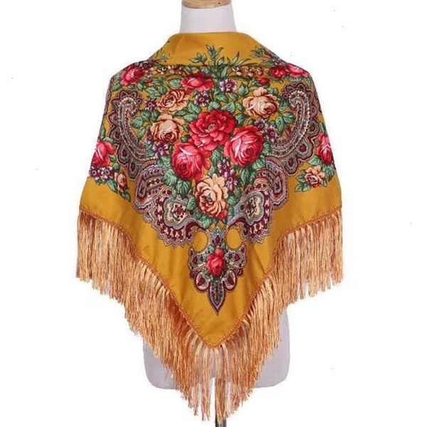 Châles pour femmes avec quatre foulards côtés frangés Style national créatif Floral imprimé Triangle mouchoir femmes écharpe