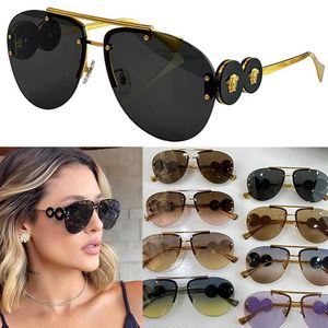 Lunettes de soleil de bouclier pour femmes VE2250 Lady Oval Metal Frame Titanium Alloy Hardware Casual Beach Party Party Lunes Rocf