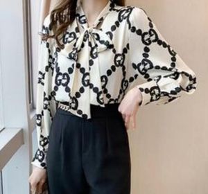 Camisa de mujer con cuello atado y estampado de cadena, camisa informal de manga larga, blusa sexy, tallas asiáticas S-2XL