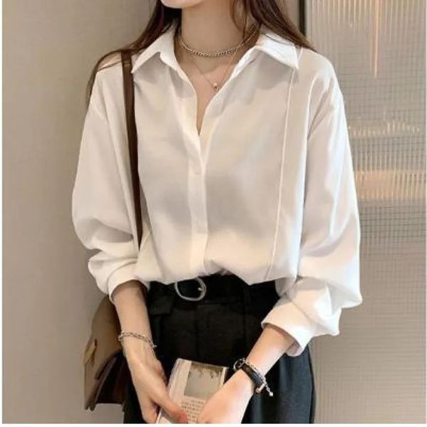 Chemise femme blanc couleur unie chemisier ample surdimensionné bouton femme coréen 4 couleurs M4XL 240322