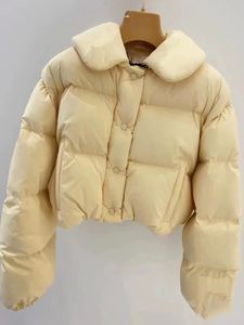 Dames kort donsjack mm merk soleil cropped nylon dames winter warme jassen bont gans geel dames effen logo print revers nek jassen