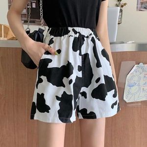 Femmes Shorts 2024 Été Vache Imprimer Femmes Taille Haute Harajuku Jambe Large Élastique Filles Décontracté Solide T-shirts Et Ensemble Costume