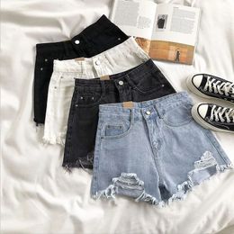 Womens Shorts Casual Hoge Taille Denim Vrouwen Zomer Plus Size Pocket Kwastje Gat Gescheurde Jeans Korte Vrouwelijke Femme Broek 230601