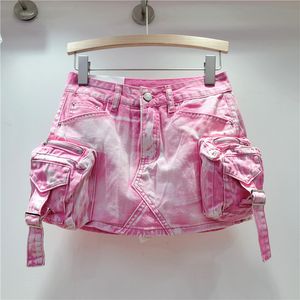 short pour femmes jupe denim rétro rétro en trois dimensions de travail de poche jupe denim en denim d'été new slim sexy fille chaude une jupe de hanche de ligne