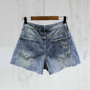 Damesshorts Modebriefborduurwerk Distressed Washed Denim Shorts Designer Broek Dames Blauwe A-lijn Hotpants