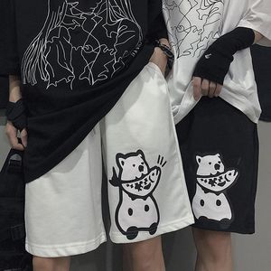 Damesshorts Ins Harajuku Retro Fun Bear Cartoon Print Losse wilde vijfpuntsbroek Mannen Vrouwen Plus Size Wijde pijpen Zomer Casual