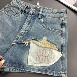 dames shorts jeans dames shorts miui kleding zomer nieuwe zware industrie brief strass rhinestone versierde zakontwerp premium gewassen denim shorts