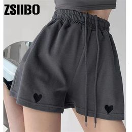 Womens Shorts Love broderie shorts de sport femmes été lâche décontracté taille haute mince étudiant trois quarts pantalon 230511