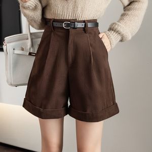 Dames shorts retro high taille wideleg vrouwen herfst winter corduroy casual vrouwelijke vriendje stijl vrouw 230601