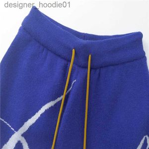 Pantalones cortos para mujer pantalones cortos rhude pantalones cortos de diseñador para hombre letras RHUDE pantalones cortos casuales de lana de punto jacquard hombres mujeres pantalones cortos deportivos para correr pantalones para el hogar al aire libre azul SXL L2309