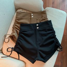 Femmes Shorts Sexy Club Fronces Taille Haute Mince Femme D'été Mode Coréenne Rue Allmatch Plis Fermeture Éclair Bouton Casual Court 230620