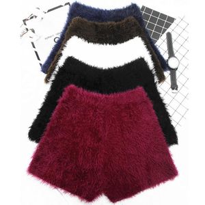 Shorts pour femmes printemps et hiver épais mohair fourrure haute taille extensible bottes en tricot chaud pantalon court 221122