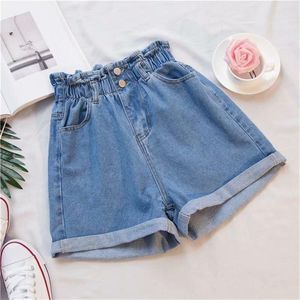 Damesshorts Dij Chunky Denim Grote maten Bractaal elastische taille Afslanken Losse opgerolde rand Wijde pijpen A-lijn broek Drop Delivery Otia8