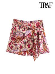 Shorts pour femmes TRAF femmes mode avec jupes imprimées Totem nouées Vintage taille haute fermeture éclair latérale femme Mujer 230620