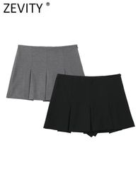 Femmes Shorts ZEVITY Femmes Taille Haute Plis Larges Conception Jupes Minces Femme Fermeture Éclair Latérale Culottes Chic Pantalone Cortos P2576 230404