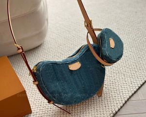 Bolsos cruzados de hombro para mujer Bolsos de diseñador Nuevo Monedero Croissant Mini bolso Bolso compuesto Hobo Half Moon Totes de lujo para mujer Denim Blue