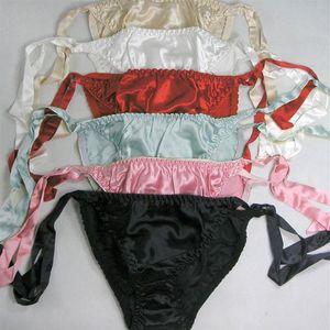 Womens Side Tie String Bikini Slipje 100% Pure Zijde 6 Paar in één Economisch Pakket Effen Eén Maat1766
