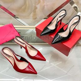 Sandales Signia pour femmes Designer en cuir breveté Slingback Robe chaussures pompes talons hauts 9,5 cm noirs rosso ancora