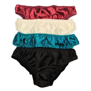 Bragas de seda para mujer Lote de 4 pares Bikini 100% puro Ropa interior sexy de alta calidad Talla de lencería EE. UU. S M L XL XXL
