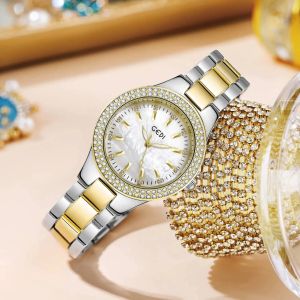 Womens eenvoudige lichte luxe mode plaat goud roestvrij staal waterdichte quartz horloges geschenken
