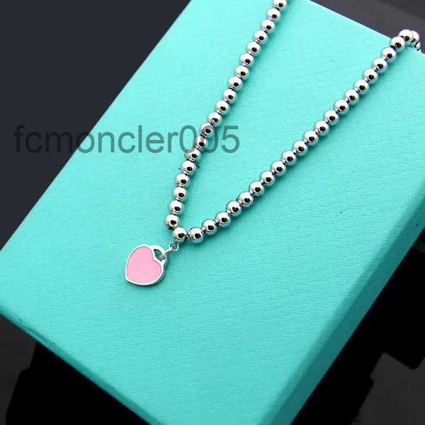 WOMEN Single Heart Round Chain Cabe Collar Joya de diseño azul/rosa/rojo con aceite de goteo marca completa como regalo de Navidad de boda XQ68