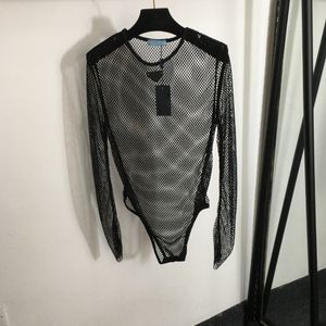 Dames schaatsen bodysuit ontwerper driehoek strikte bodysuit lange mouw t shirts sexy shirt mode diamant uitgehold uit t -shirts luxe t -shirt perspectief jumpsuits