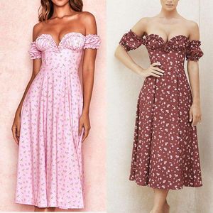 Dames rokjurk zomer korte mouw split bloemen uit de schouder tube top