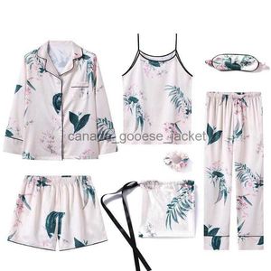 Femmes sommeil salon pyjamas ensemble femmes soie été sexy fleur pyjamas sexy femme à manches longues chemise pantalon travail manuel point lingerie pyjamas rayé LJ200921L2309