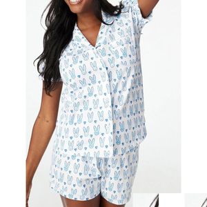 Sorme de sommeil pour femmes salon de sommeil pour femmes mignons pyjamas de lapin à rouleau y2k singe d'impression préfabriquée 2 pièces pyjama ensemble sleev dhcvo