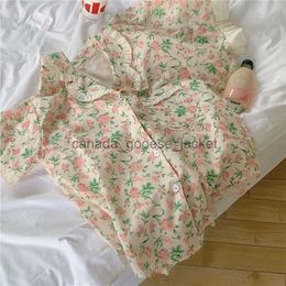 Damesslaaplounge Damesnachtkleding Pyjamasets Kraag met korte mouwen Dames Zomer Bloemenprint Dun Kawaii Trendy Dames 2 stuks Kimono-pyjama Elegant 230