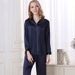 Dames slaapkleding 100% zijden pyjama set vrouwen met lange mouwen huiskleding pakken luxe nachtkleding voor 230921