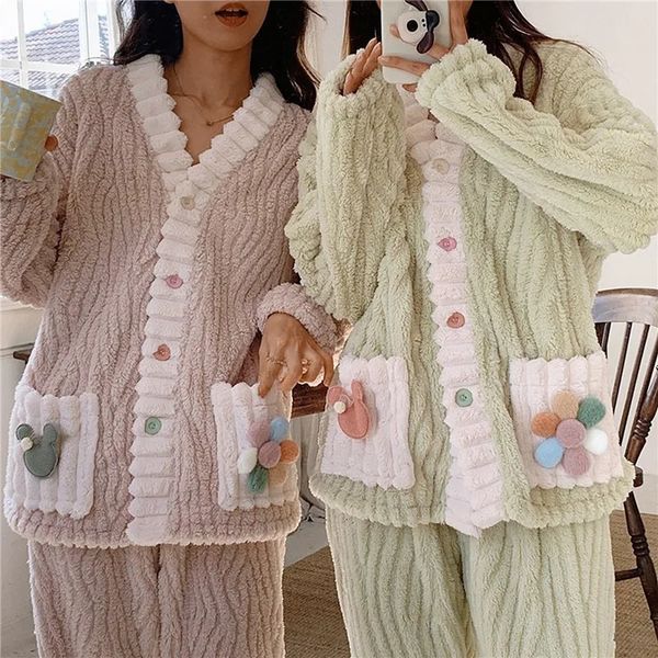 Ropa de dormir para mujer Conjunto de pijama de franela de otoño e invierno para mujer Pijamas de peluche con estampado de lunares Cavai de terciopelo sin tirantes 231128