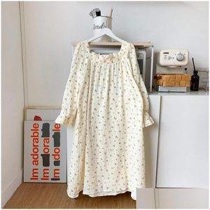 Dames slaapkleding herfst Frans elegante nachtdress vintage bloemen vierkante nek lange mouwen pyjama prinses stijl katoen drop levering een dhmdg