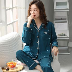 Dames Nachtkleding Herfst Gebreid Katoen 2 Delige sets Pyjama Sets Vrouwelijke Jonge Dame Pyjama Geel Lounge Mode Homewear 230922