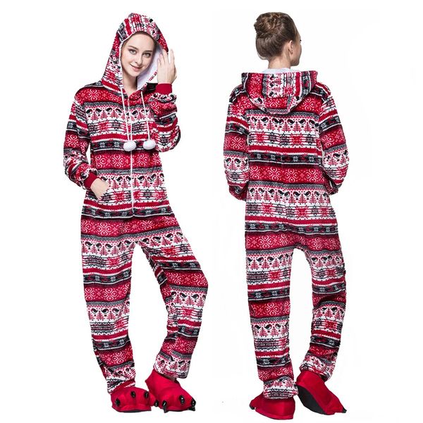 Vêtements de nuit pour femmes Pyjamas pour femmes adultes de Noël Sweat à capuche imprimé zippé Combinaison de vacances assortie pour hommes et femmes 231120
