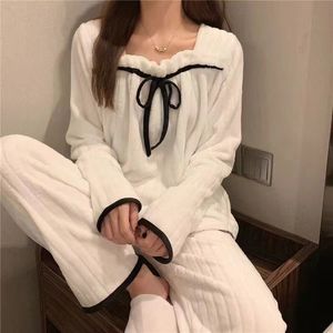 Ensembles de pyjamas en molleton de corail pour femmes Automne Hiver Épais Chaud Doux Mignon Flanelle Lounge Wear Homewear Nuisette Femme 230317