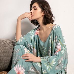 Dames Nachtkleding Katoen Viscose Dames Driedelige Pyjama Set Vrouwen Lente en Herfst Comfortabel Zacht Huispak Gewaden met Broek 230601