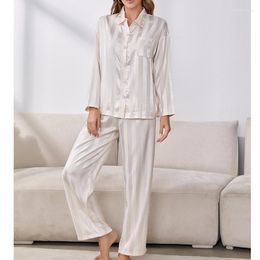 Dames slaapkleding elegante pyjama set strip zijdeachtige satijn pijama lange mouwen 2 stuks dames loungewear huiskleding nachtkleding nachtkleding