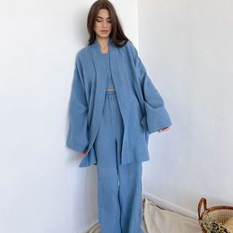 Dames Nachtkleding Japanse Kimono Set 100% Katoen Badjas Sexy Pyjama Tweedelig Los Zweet Stomend Pak Thuisservice Mode 230828