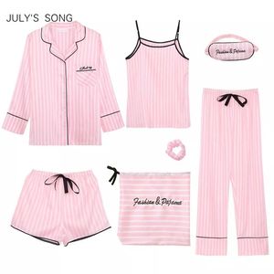 Dames slaapkleding Julys lied roze 7 stuks dames pyjama's sets faux zijden gestreepte pyjama dames pyjama's slaapkleding sets lente zomer huiskleding 220902