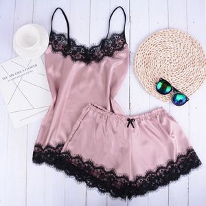 Dames slaapkleding kanten pama sets vrouwen pijama mujer riem mouwloos sexy pak vneck cami top korte lingerie set vrouwelijke nachtkleding 230414