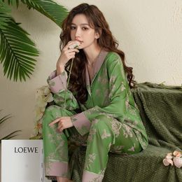 Vêtements pour femmes lisacmvpnel glacée pamas pamas printemps et automne fleurs imprimées pama pama mange long home costume pyjamas 230414