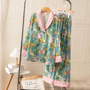 Dames slaapkleding lisacmvpnel geprinte mode pyjama's voor meisjes ijs zijde sexy lange mouw suit rapel pyjama set kan worden gedragen outsiede 230227