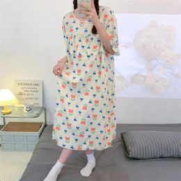 Dames slaapkleding losse katoenen rayon nachthoofds korte mouw zomerjurk lounge dragen vrouwelijke nachthirt vestidos femenino