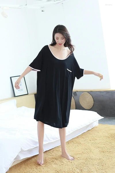 Ropa de dormir para mujeres modales negras de noche negra chicas sueltas largas camisón de manga corta sleephirt sexy size plus size 2xl 3xl femenina