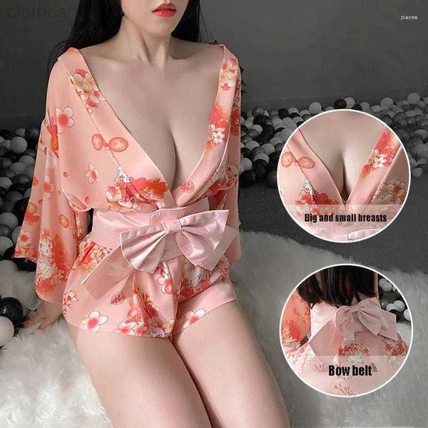 Ropa de dormir para mujer Pijamas para mujer Lencería sexy Ropa de dormir Kimono japonés Tentación Vestido de noche Conjunto de satén Mujer Ropa de hogar SummerAL9A